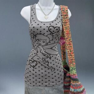 vintage disney tinkerbell tank top grey polka dot y2k fairycore xs